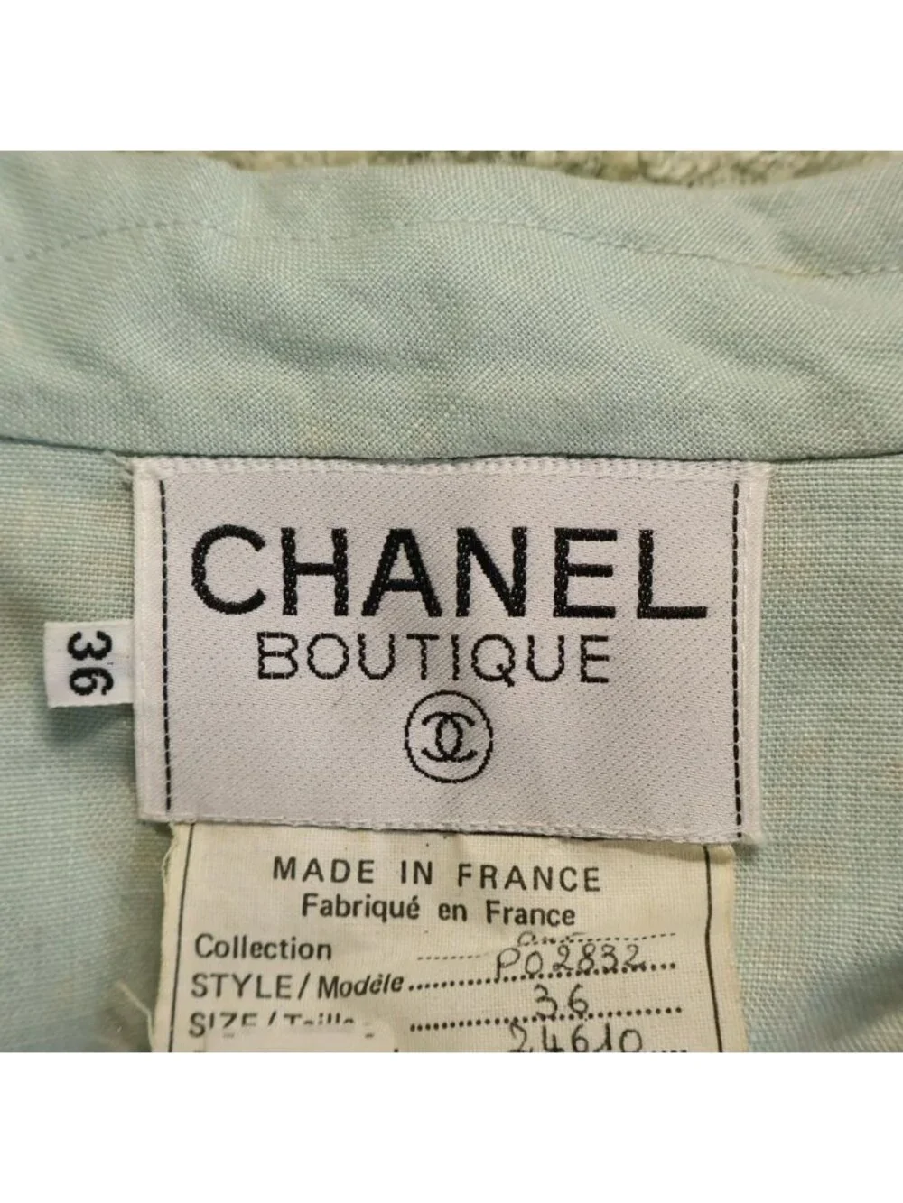 Chanel Silk Blend Linen CC Logo Jacket Dress Light Green